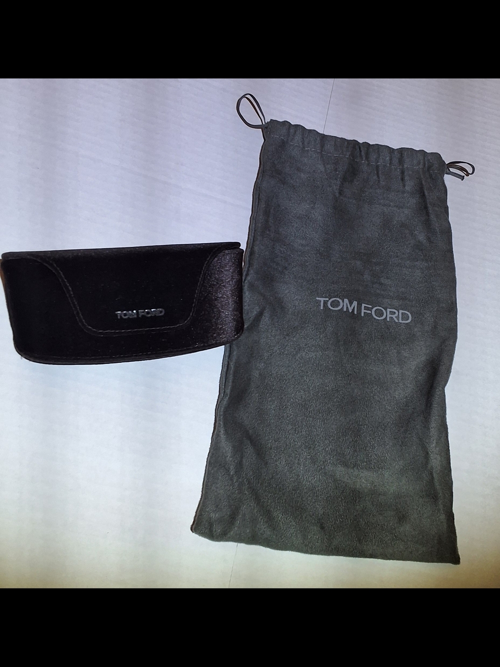 Tom Ford Suede Sunglasses Case with Gray Felt Drawstring Pouch
